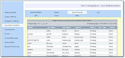 Screen Snapshot: User Administration